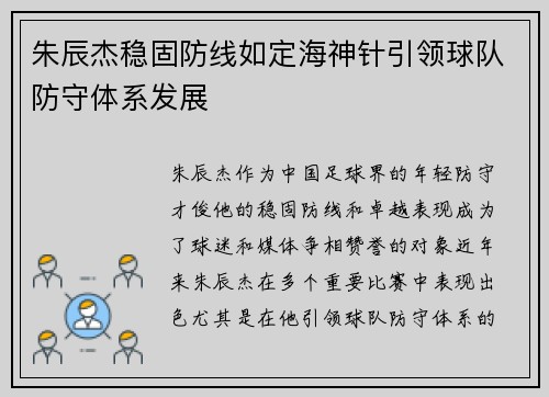 朱辰杰稳固防线如定海神针引领球队防守体系发展